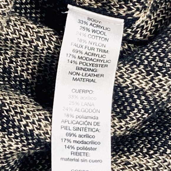 Chico's Jacket Womens 1 Beige Black Vintage Faux Fur Trimmed Zipper Chic Sweater - Picture 16 of 16